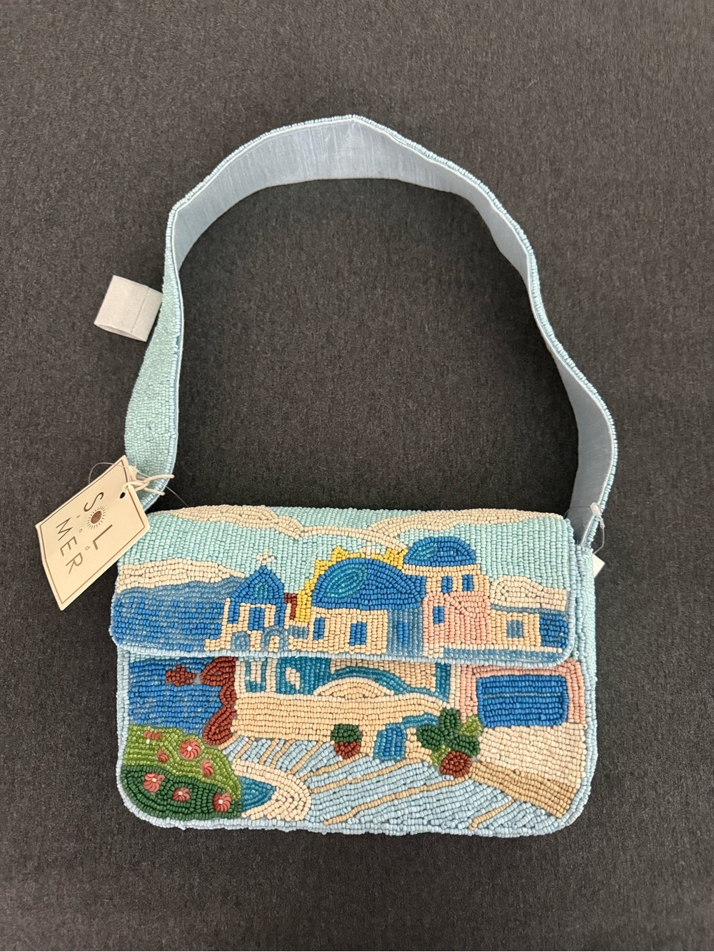 BNWT Viral Beaded Greece/Santorini Shoulder Bag in Light Blue
